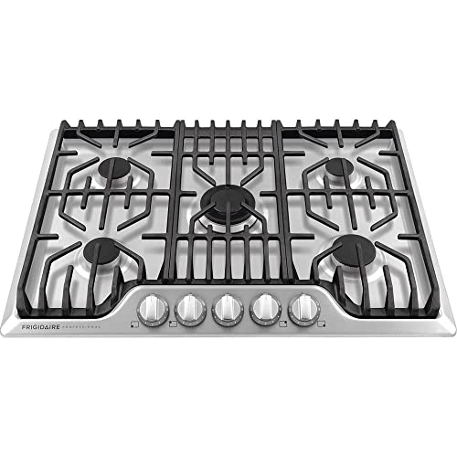 FRIGIDAIRE Professional 30-Inch Gas Cooktop, Stainless Steel, 5 Burners, Liquid Propane Convertible, FPGC3077RS