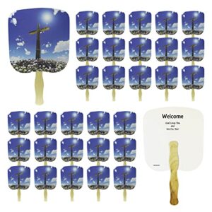swanson christian products church fans – hand held parlor fans for adults – hand fans for church services – cross and sky image – pack of 25