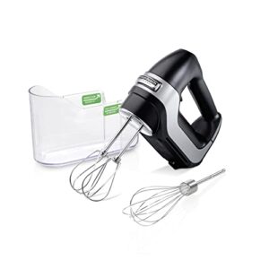 hamilton beach professional 5-speed electric hand mixer with high-performance dc motor, slow start, snap-on storage case, stainless steel beaters & whisk, black (62651)