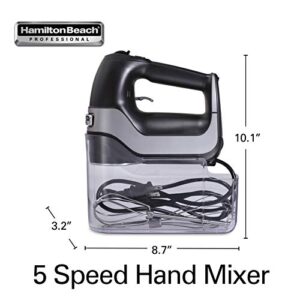 Hamilton Beach Professional 5-Speed Electric Hand Mixer with High-Performance DC Motor, Slow Start, Snap-On Storage Case, Stainless Steel Beaters & Whisk, Black (62651)