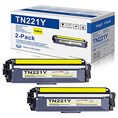 2-Yellow TN 221Y Toner Cartridge Replacement for Brother TN221Y TN-221 MFC-9130CW HL-3140CW HL-3170CDW HL-3180CDW MFC-9330CDW MFC-9340CDW Printer