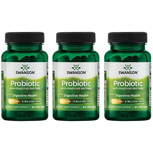 Swanson Probiotic with Digestive Enzymes 5 Billion Cfu 60 Veg Capsules (3 Pack)