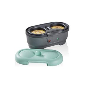 hamilton beach electric egg bites cooker & poacher with removable nonstick tray makes 2 in under 10 minutes, teal (25506)