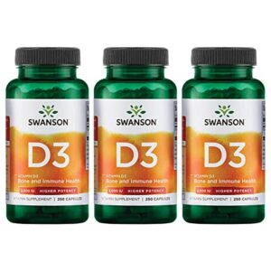swanson higher potency vitamin d-3 2000 iu – sunshine vitamin bone, immune support (50 mcg) 250 capsules (3 pack)