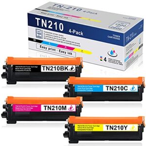 4 pack (1bk+1c+1m+1y) tn210 toner compatible tn210bk tn210c tn210m tn210y toner cartridge replacement for brother hl- 3070cw 3075cw 3040cn 3045cn mfc-9010cn 9120cn 9125cn printer