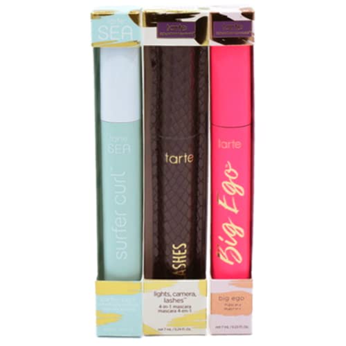 Tarte Cosmetics Merry Mascara Must-Haves Trio Holiday Gift Set:: SEA Surfer Curl Volumizing Mascara, Lights, Camera, Lashes 4-In-1 Vegan Mascara, Big Ego Mascara - Long Lasting, 3 Piece Set