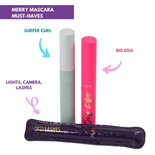 Tarte Cosmetics Merry Mascara Must-Haves Trio Holiday Gift Set:: SEA Surfer Curl Volumizing Mascara, Lights, Camera, Lashes 4-In-1 Vegan Mascara, Big Ego Mascara - Long Lasting, 3 Piece Set