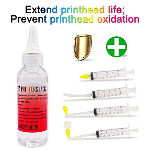 Printers Jack Printhead Cleaner for Inkjet Printers Brother HP Canon Lexmark Officejet 8600 5520 4620 6520 6600 6700 6968 6978 8610, MX922 922 Pro 100, Cleaning Kit Solution 100ml / 3.4oz