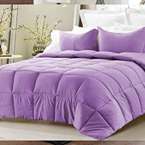 Oversized King Size Comforter Set-Stripes Down Alternative Comforter Sets Box Stitching Lavender Duvet Insert, All Season Bed Set with 4 Pillow Shams(Oversized King (98 x 118), 4 Pillow Shams)