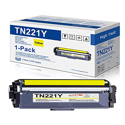 1-Yellow TN221Y Toner Cartridge Replacement for Brother TN221 TN-221 HL-3140CW HL-3170CDW HL-3180CDW MFC-9130CW MFC-9330CDW MFC-9340CDW Printer