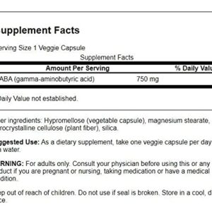 Swanson Amino Acid Maximum Strength GABA 750 Milligrams 60 Veg Capsules (2 Pack)