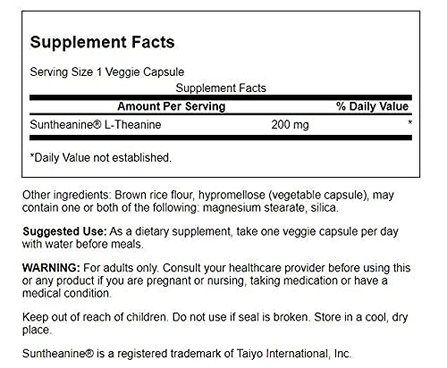 Swanson Amino Acid Double Potency Suntheanine L-Theanine 200 Milligrams 60 Veg Capsules 3 Pack