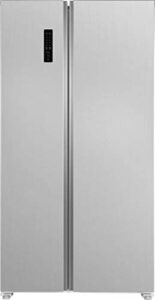 frigidaire frsg1915av 36” freestanding counter depth side by side refrigerator with 18.8 cu. ft. capacity, glass shelves, crisper drawer, frost free defrost, in brushed steel
