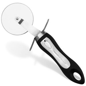 hamilton beach pizza cutter 8in soft touch handle, premium stainless steel pizza slicer, easy to clean & cut pizza wheel – super sharp, non-slip handle & dishwasher friendly ? black