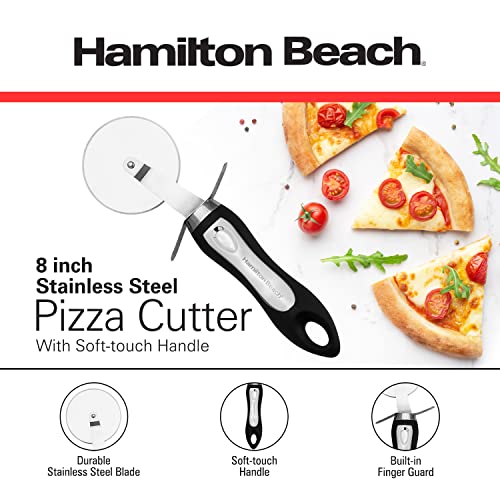 Hamilton Beach Pizza Cutter 8in soft touch handle, Premium Stainless Steel Pizza Slicer, Easy to Clean & Cut Pizza Wheel - Super Sharp, Non-Slip Handle & Dishwasher Friendly ? Black