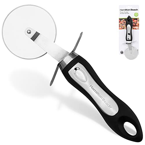 Hamilton Beach Pizza Cutter 8in soft touch handle, Premium Stainless Steel Pizza Slicer, Easy to Clean & Cut Pizza Wheel - Super Sharp, Non-Slip Handle & Dishwasher Friendly ? Black