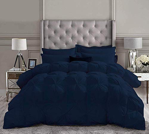 Cotton Home Depot 1 Piece Pinch Pleated Comforter Premium 800 Thread Count 100% Egyptian Cotton Super Soft ( Full/Queen Size , Navy Colour )