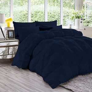 Cotton Home Depot 1 Piece Pinch Pleated Comforter Premium 800 Thread Count 100% Egyptian Cotton Super Soft ( Full/Queen Size , Navy Colour )