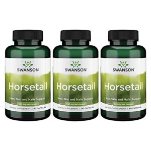 swanson horsetail – herbal supplement supporting healthy hair, skin & nails – natural ingredients for bone health & urinary tract support – (90 capsules, 500mg each) 3 pack