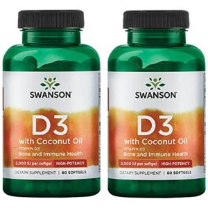 swanson vitamin d3 with coconut oil – high potency 2,000 iu 60 sgels 2 pack