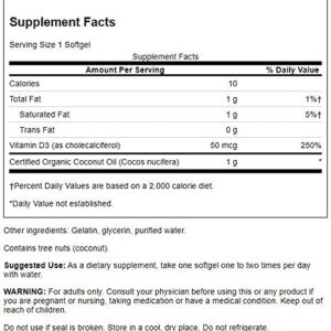 Swanson Vitamin D3 with Coconut Oil - High Potency 2,000 Iu 60 Sgels 2 Pack