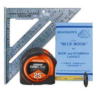 swanson sw0125g 7″ speed square layout tool & 25′ savage gripline tape measure kit