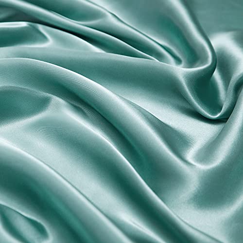 Cotton Home Depot California King Size Soft Satin Silk Bed Sheets Aqua Satin Silk Sheet Set, 12" Deep Pocket Fitted Sheet + 1 Flat Sheet + 2 Pillowcases