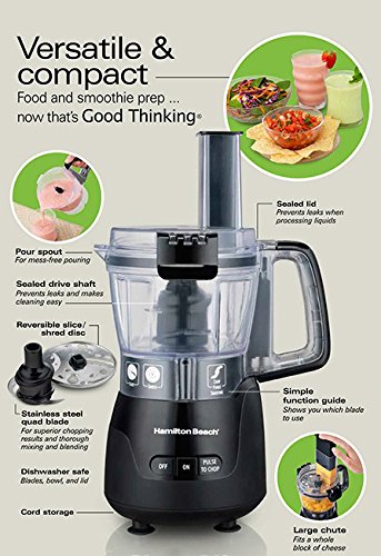 Hamilton Beach Stack & Snap 4-Cup Mini Food Processor & Vegetable Chopper, 250 Watts, for Slicing, Shredding, and Puree, Black (70510)