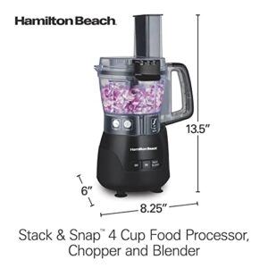 Hamilton Beach Stack & Snap 4-Cup Mini Food Processor & Vegetable Chopper, 250 Watts, for Slicing, Shredding, and Puree, Black (70510)
