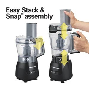 Hamilton Beach Stack & Snap 4-Cup Mini Food Processor & Vegetable Chopper, 250 Watts, for Slicing, Shredding, and Puree, Black (70510)