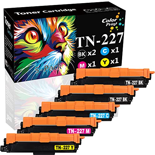 (5-Pack, 2BK,1C,1M,1Y) ColorPrint Compatible TN227 Toner Cartridge Replacement for Brother TN-227 TN223 Work with HL-L3290CDW HL-L3210CW HL-L3230CDW HL-L3270CDW MFC-L3710CDW MFC-L3750CDW Printer