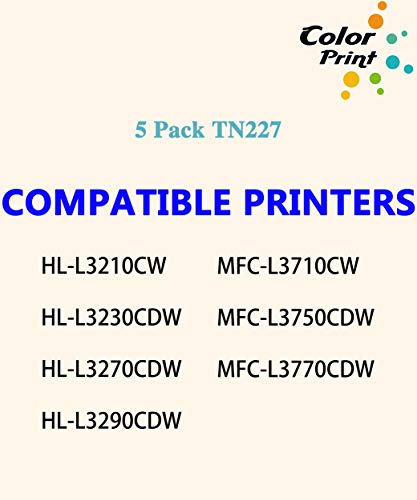 (5-Pack, 2BK,1C,1M,1Y) ColorPrint Compatible TN227 Toner Cartridge Replacement for Brother TN-227 TN223 Work with HL-L3290CDW HL-L3210CW HL-L3230CDW HL-L3270CDW MFC-L3710CDW MFC-L3750CDW Printer
