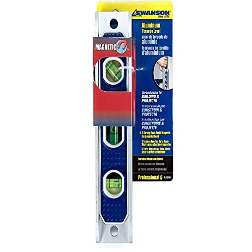 Swanson Tool Co TL002M 9-Inch Magnetic Die Cast Aluminum Torpedo Level with 3 Bubble Vials for 0°/90°/45° Measurements