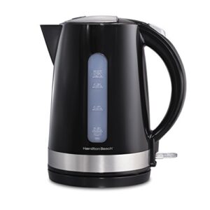 hamilton beach electric tea kettle, water boiler & heater, 1.7 l, cordless, auto-shutoff & boil-dry protection, black (41010)