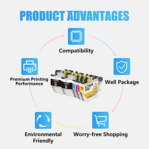 Miss Deer LC3029 XXL Compatible Ink Cartridge Replacement for Brother LC3029 XXL LC 3029 for MFC-J6535DW MFC-J6935DW MFC-J5830DW MFC-J5930DW J6535DWXL J5830DWXL (2 Black,Cyan,Magenta,Yellow)