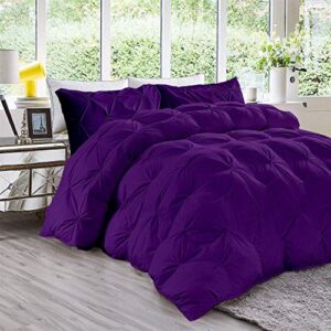 All-Season 500 GSM Egg Plant Goose Down 5 Pieces Quiled Pinch Pleated Comforter Set ( Comforter + 4 Pillow Cases ) 1000 Series Egyptian Cotton Duvet Insert Oversized Queen