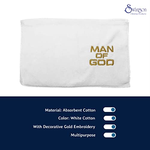 Swanson Christian Products Embroidered Hand Towels - 'Man of God' - Gifts for Pastor, Clergy, & Ministers - Pastor Towel - Cotton Towel - White with Gold Lettering