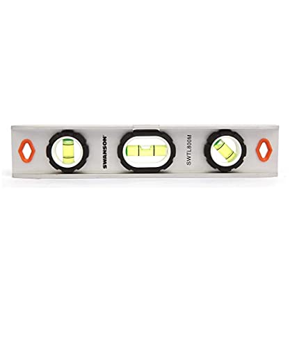 Swanson Tool Co SWTL800M 9 inch Extruded Aluminum Torpedo Level with 3 Rare Earth Magnets and 3 Bubble Vials for 0°/90°/45° Measurements