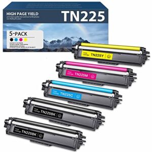 alumuink compatible tn 225 tn-225 high yield toner cartridge set replacement for brother tn225 mfc-9130cw 9140cdn 9340cdw hl-3140cw 3180cdw printer (2 black, 1 cyan, 1 magenta, 1 yellow, 5 pack)