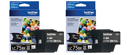 Brother LC752PKS OEM Ink - MFCJ280W J425W J430W J435W J625DW J825DW J835DW J5910DW J6510DW J6710DW J6910DW High Yield Black Ink Twin Pack (2 Pack of OEM# LC75BK) (2 x 600 Yield) OEM