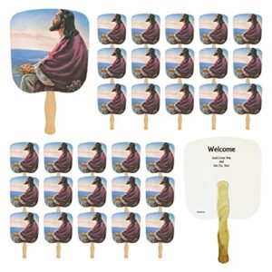 swanson christian products church fans – hand held parlor fans for adults – hand fans for church services – christ at dawn – image of jesus – pack of 50