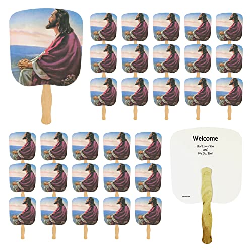 Swanson Christian Products Church Fans - Hand Held Parlor Fans for Adults - Hand Fans for Church Services - Christ at Dawn - Image of Jesus - Pack of 50