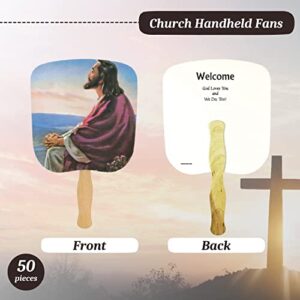 Swanson Christian Products Church Fans - Hand Held Parlor Fans for Adults - Hand Fans for Church Services - Christ at Dawn - Image of Jesus - Pack of 50