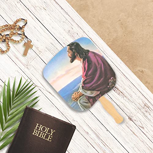 Swanson Christian Products Church Fans - Hand Held Parlor Fans for Adults - Hand Fans for Church Services - Christ at Dawn - Image of Jesus - Pack of 50