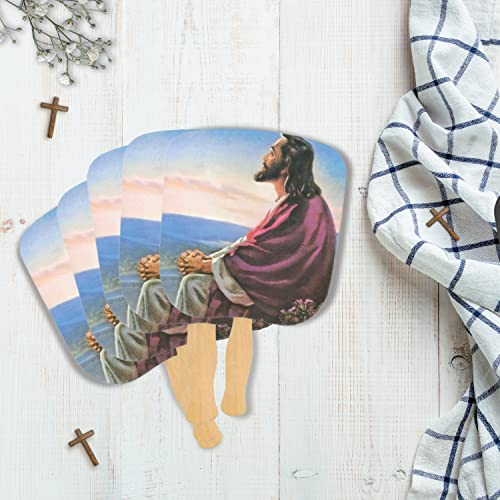 Swanson Christian Products Church Fans - Hand Held Parlor Fans for Adults - Hand Fans for Church Services - Christ at Dawn - Image of Jesus - Pack of 50