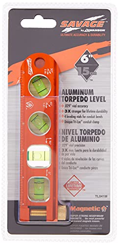 Swanson Tool Co TL041M 6 Inch Savage Magnetic Billet Torpedo Level with Brass Pipe Clamp, 6 Inches and 15 Centimeters Orange