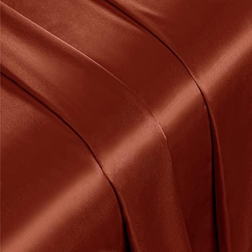 Cotton Home Depot King Size Soft Satin Bed Sheets Burnt Orange Satin Sheet Set, 15" Deep Pocket Fitted Sheet + 1 Flat Sheet + 2 Pillowcases