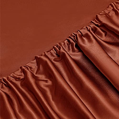 Cotton Home Depot King Size Soft Satin Bed Sheets Burnt Orange Satin Sheet Set, 15" Deep Pocket Fitted Sheet + 1 Flat Sheet + 2 Pillowcases