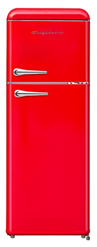 FRIGIDAIRE EFR756-RED EFR756, 2 Door Apartment Size Retro Refrigerator with Top Freezer, Chrome Handles, 7.5 cu ft, red