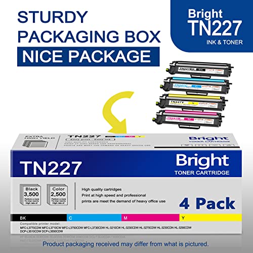 pgisoxt 4 Pack TN-227BK/C/M/Y New Version Toner Cartridge: Compatible TN-227 TN 227 Replacement for Brother MFC-L3710CW L3750CDW L3730CDW HL-3210CW 3270CDW 3230CDW DCP-L3510CDW Printer